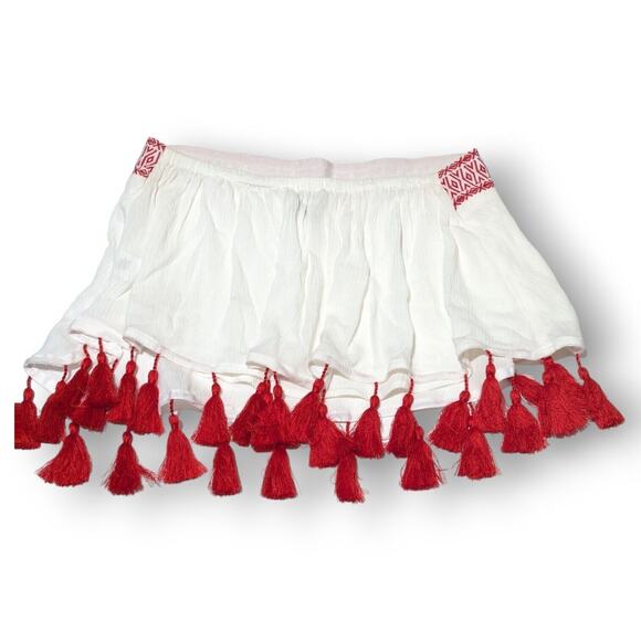 Show Me Your Mumu Top Womens XS Flutter Crop Strapless Tube Embroidered Tassels - Picture 3 of 6